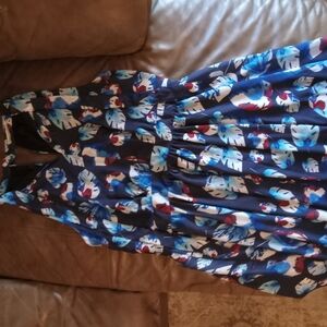 Blue Pleated Long Sleeve Halter Sundress